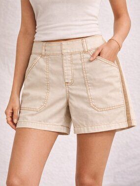 SPANX Stretch Twill Pull-On Utility Shorts Khaki XL 14–16 Tummy Control Side Str